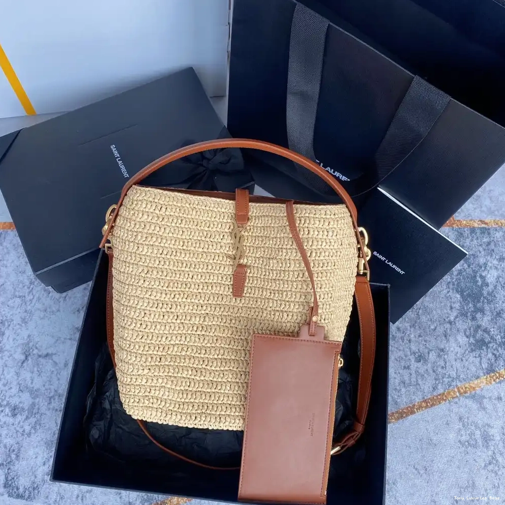 Tony Luxuries YSL Le raffia bag-20*25*16CM 37 leather-trimmed bucket 0526